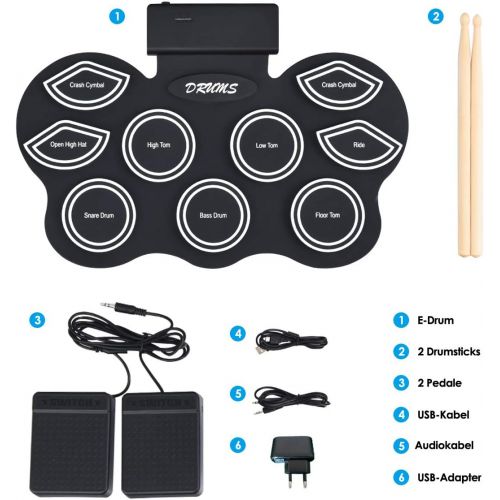 코스트웨이 [아마존베스트]COSTWAY 9 Pads Electric Drum with LED Electronic Drum Set with Educational Function and Bluetooth Roll-Up Drum with Pedals and Drumsticks for Children and Beginners Black