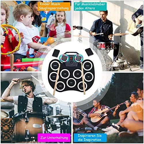 코스트웨이 [아마존베스트]COSTWAY 9 Pads E-Drum LED Electronic Drum Set with Bluetooth 7 Tones 10 Demos Roll-Up Drum with Pedals and Drumsticks for Children and Beginners