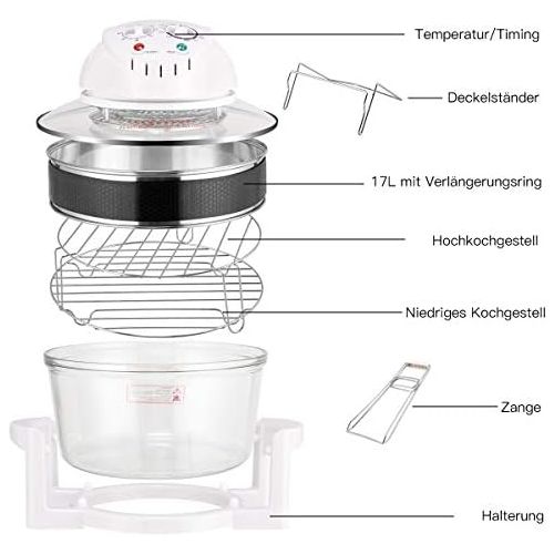 코스트웨이 [아마존베스트]COSTWAY Halogen Oven Hot Air Oven Halogen Oven Hot Air Grill with Extension Ring 17L / 1400W / Timer / 65°C - 250°C