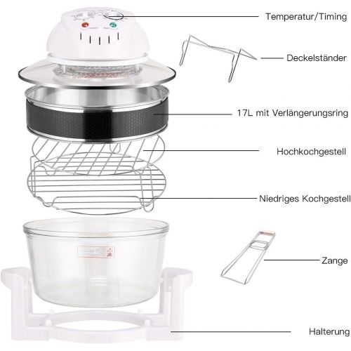 코스트웨이 [아마존베스트]COSTWAY Halogen Oven Hot Air Oven Halogen Oven Hot Air Grill with Extension Ring 17L / 1400W / Timer / 65°C - 250°C