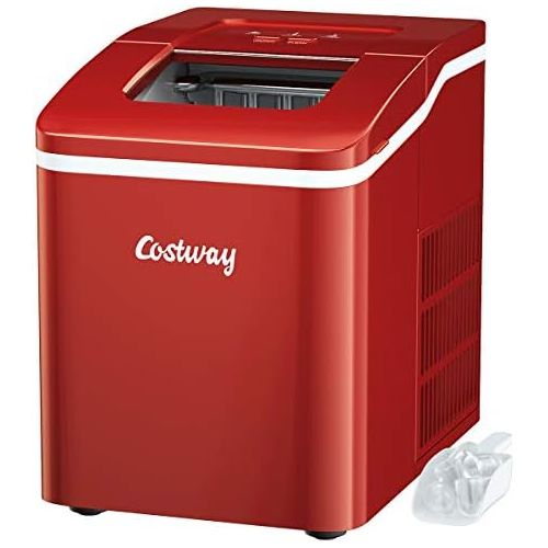 코스트웨이 [아마존베스트]Costway Ice Cube Machine, Ice Cube Maker Including Ice Cube Scoop, 9 Ice Cubes In 8 Minutes, 12 Kg In 24 Hours, 1.6 L Water Tank, 31 X 22 X 30 Cm, red