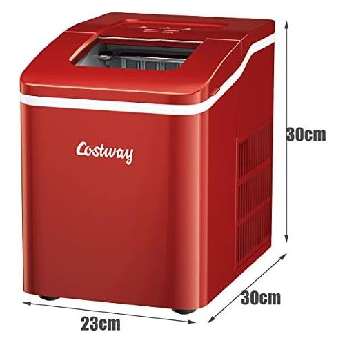 코스트웨이 [아마존베스트]Costway Ice Cube Machine, Ice Cube Maker Including Ice Cube Scoop, 9 Ice Cubes In 8 Minutes, 12 Kg In 24 Hours, 1.6 L Water Tank, 31 X 22 X 30 Cm, red