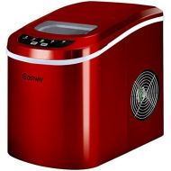 [아마존베스트]Costway Ice Cube Machine, Ice Cube Maker Incl. Ice Cube Scoop, 2 Ice Cube Sizes, 12 kg In 24 Hours, Choice of Colours, red