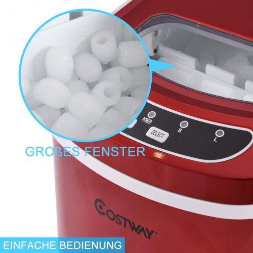 코스트웨이 [아마존베스트]Costway Ice Cube Machine, Ice Cube Maker Incl. Ice Cube Scoop, 2 Ice Cube Sizes, 12 kg In 24 Hours, Choice of Colours, red