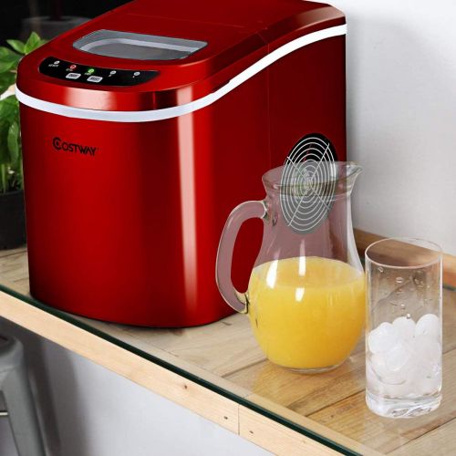 코스트웨이 [아마존베스트]Costway Ice Cube Machine, Ice Cube Maker Incl. Ice Cube Scoop, 2 Ice Cube Sizes, 12 kg In 24 Hours, Choice of Colours, red