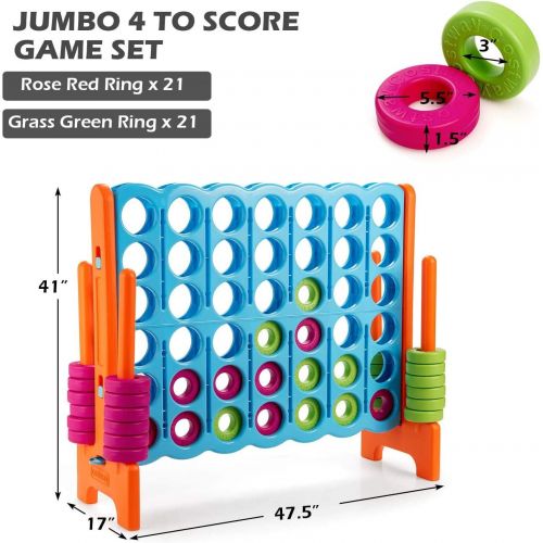 코스트웨이 COSTWAY Jumbo 4-to-Score Giant Game Set with Storage Carrying Bag, 4 in A Row for Kids and Adults, Game Set with 42 Jumbo Rings & Quick-Release Slider, Perfect for Family Game