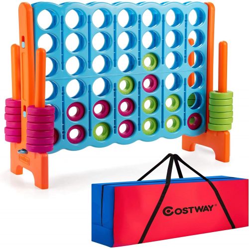 코스트웨이 COSTWAY Jumbo 4-to-Score Giant Game Set with Storage Carrying Bag, 4 in A Row for Kids and Adults, Game Set with 42 Jumbo Rings & Quick-Release Slider, Perfect for Family Game