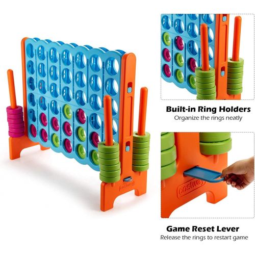 코스트웨이 COSTWAY Jumbo 4-to-Score Giant Game Set with Storage Carrying Bag, 4 in A Row for Kids and Adults, Game Set with 42 Jumbo Rings & Quick-Release Slider, Perfect for Family Game