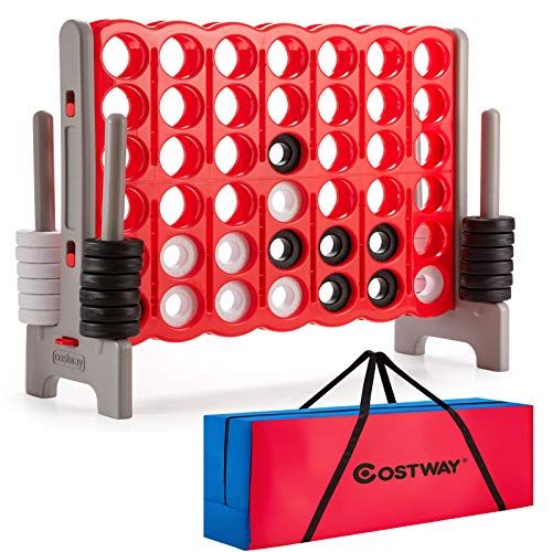 코스트웨이 COSTWAY Jumbo 4-to-Score Giant Game Set with Storage Carrying Bag, 4 in A Row for Kids and Adults, Game Set with 42 Jumbo Rings & Quick-Release Slider, Perfect for Family Game