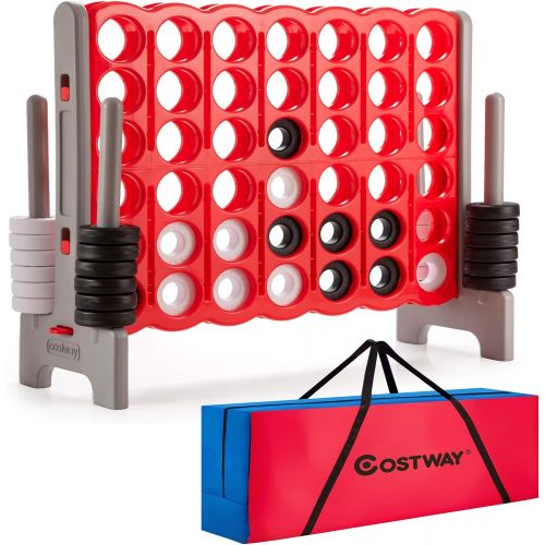 코스트웨이 COSTWAY Jumbo 4-to-Score Giant Game Set with Storage Carrying Bag, 4 in A Row for Kids and Adults, Game Set with 42 Jumbo Rings & Quick-Release Slider, Perfect for Family Game