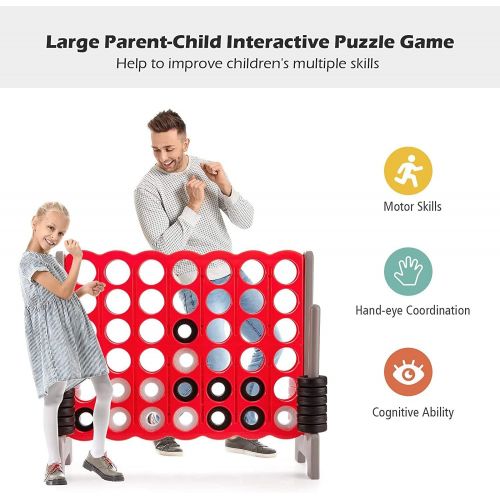 코스트웨이 COSTWAY Jumbo 4-to-Score Giant Game Set with Storage Carrying Bag, 4 in A Row for Kids and Adults, Game Set with 42 Jumbo Rings & Quick-Release Slider, Perfect for Family Game