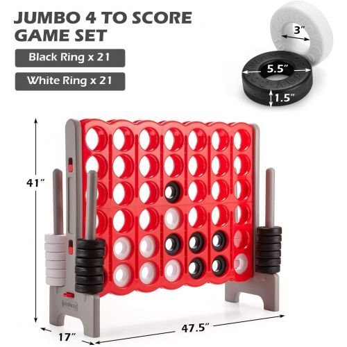 코스트웨이 COSTWAY Jumbo 4-to-Score Giant Game Set with Storage Carrying Bag, 4 in A Row for Kids and Adults, Game Set with 42 Jumbo Rings & Quick-Release Slider, Perfect for Family Game