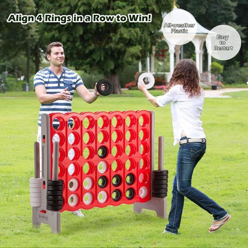 코스트웨이 COSTWAY Jumbo 4-to-Score Giant Game Set with Storage Carrying Bag, 4 in A Row for Kids and Adults, Game Set with 42 Jumbo Rings & Quick-Release Slider, Perfect for Family Game