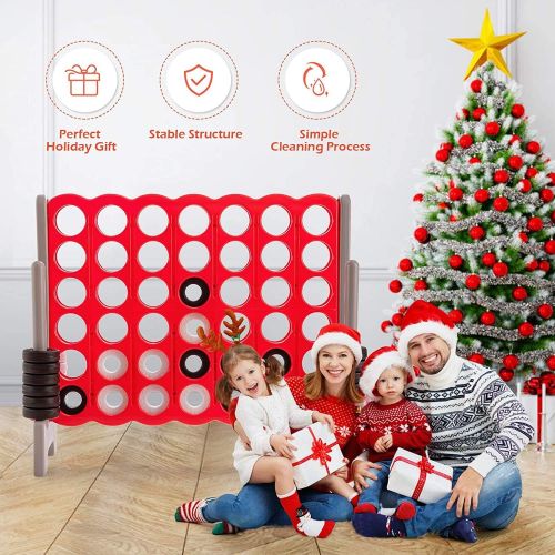 코스트웨이 COSTWAY Jumbo 4-to-Score Giant Game Set with Storage Carrying Bag, 4 in A Row for Kids and Adults, Game Set with 42 Jumbo Rings & Quick-Release Slider, Perfect for Family Game