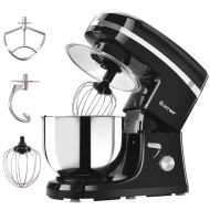 COSTWAY Costway Tilt-head Stand Mixer 5.3Qt 6-Speed 120V800W Electric Food Mixer with Mixer Blade, Dough Hook, Whisk, Splash Guard, Stainless Steel Bowl(Black)