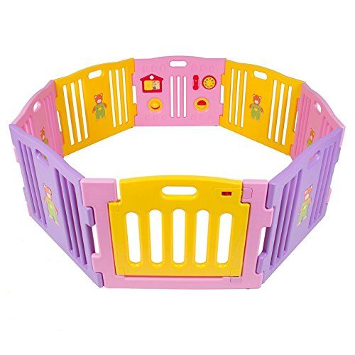 코스트웨이 Baby Playpen Kids 8 Panel Safety Play Center Yard Home Indoor Outdoor Pink Girls