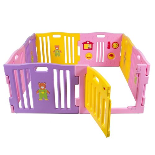 코스트웨이 Baby Playpen Kids 8 Panel Safety Play Center Yard Home Indoor Outdoor Pink Girls