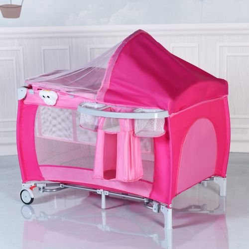 코스트웨이 COSTWAY New Foldable Baby Crib Playpen Travel Infant Bassinet Bed Mosquito Net Music w Bag