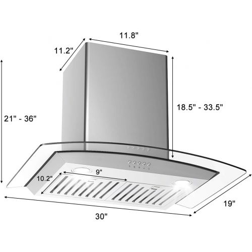 코스트웨이 COSTWAY Costway 30 Capable Under Cabinet Range Hood 3-Speed Stainless Steel Cooking Vent Fan with LED Light (Under Cabinet with 7 Height)