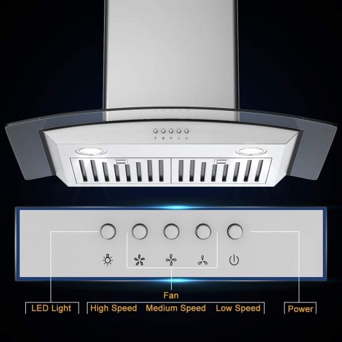 코스트웨이 COSTWAY Costway 30 Capable Under Cabinet Range Hood 3-Speed Stainless Steel Cooking Vent Fan with LED Light (Under Cabinet with 7 Height)