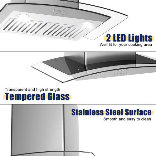 코스트웨이 COSTWAY Costway 30 Capable Under Cabinet Range Hood 3-Speed Stainless Steel Cooking Vent Fan with LED Light (Under Cabinet with 7 Height)