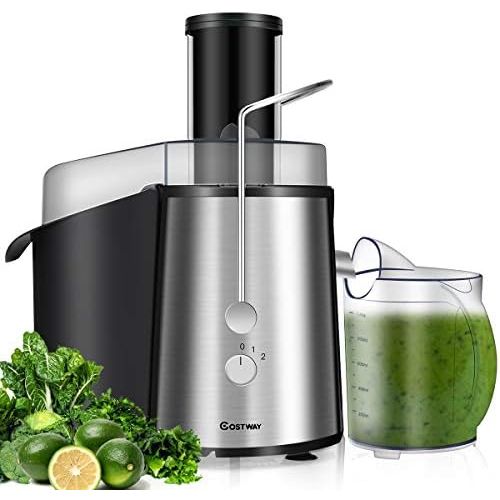 코스트웨이 COSTWAY Costway Juice Extractor, 75MM Wide Mouth Stainless Steel Juicer Machines, 2-Speed Setting Masticating Juicer Machine for Fruits And Vegetable with 2L Slag Pot, 1L Juice Jug