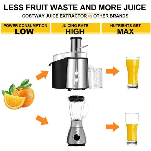 코스트웨이 COSTWAY Costway Juice Extractor, 75MM Wide Mouth Stainless Steel Juicer Machines, 2-Speed Setting Masticating Juicer Machine for Fruits And Vegetable with 2L Slag Pot, 1L Juice Jug