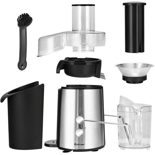 코스트웨이 COSTWAY Costway Juice Extractor, 75MM Wide Mouth Stainless Steel Juicer Machines, 2-Speed Setting Masticating Juicer Machine for Fruits And Vegetable with 2L Slag Pot, 1L Juice Jug