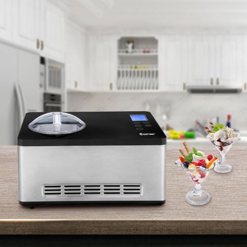 코스트웨이 COSTWAY Costway Ice Cream Maker Automatic Stainless Steel Electric Countertop Large Fruit Yogurt Ice-cream Machine with LCD Timer Control, 2.1-Quart