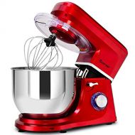COSTWAY Stand Mixer, 660W Tilt-head Electric Kitchen Food Mixer with 6-Speed Control, 7.5-Quart Stainless Steel Bowl, Dough Hook, Beater, Whisk (Red)