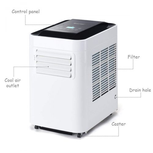 코스트웨이 COSTWAY 10,000 BTU Portable Air Conditioner Unit with Dehumidifier & Fan for Rooms up to 200 Sq. Ft. with Remote Control, LCD Display, and Casters