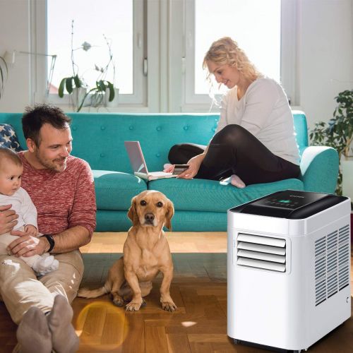 코스트웨이 COSTWAY 10,000 BTU Portable Air Conditioner Unit with Dehumidifier & Fan for Rooms up to 200 Sq. Ft. with Remote Control, LCD Display, and Casters