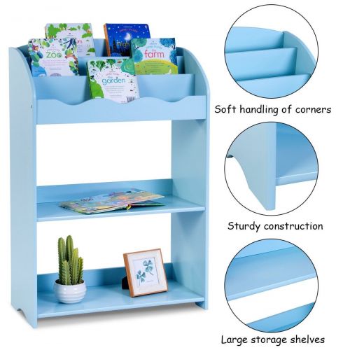 코스트웨이 COSTWAY 3-Tier Kids Bookshelf Magazine Storage Bookcase - Blue by SpiritOne