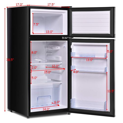 코스트웨이 COSTWAY Compact Refrigerator, 2-Door 3.4 cu. ft. Under Counter Fridge, Freezer Cooler Unit for Dorm, Office, Apartment with Adjustable Removable Glass Shelves(White)