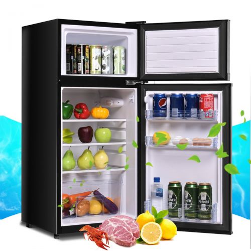 코스트웨이 COSTWAY Compact Refrigerator, 2-Door 3.4 cu. ft. Under Counter Fridge, Freezer Cooler Unit for Dorm, Office, Apartment with Adjustable Removable Glass Shelves(White)