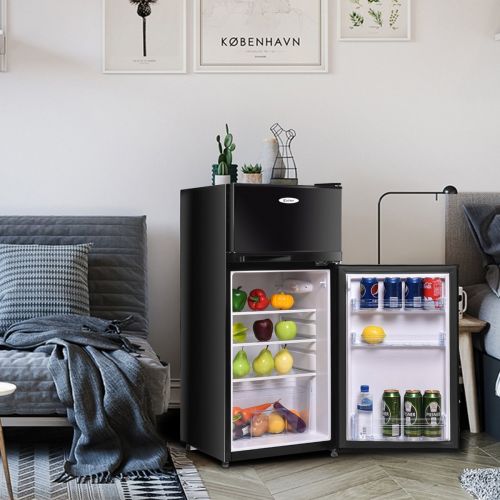 코스트웨이 COSTWAY Compact Refrigerator, 2-Door 3.4 cu. ft. Under Counter Fridge, Freezer Cooler Unit for Dorm, Office, Apartment with Adjustable Removable Glass Shelves(White)