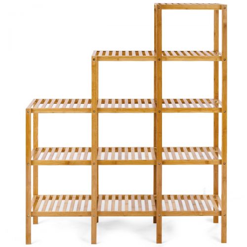 코스트웨이 COSTWAY Costway 5-Tier Bamboo Shelf Multifunctional Customizable Utility Bathroom Plant Display Stand Storage Rack (9-Pots)