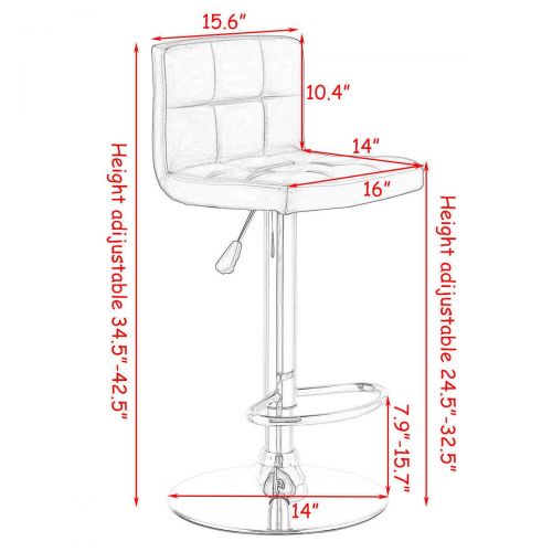 코스트웨이 COSTWAY Bar Stool, Modern Swivel PU Leather stools Adjustable Height Bistro Pub Counter Barstool Set of 2 (Black)
