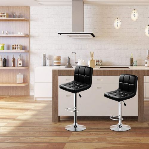 코스트웨이 COSTWAY Bar Stool, Modern Swivel PU Leather stools Adjustable Height Bistro Pub Counter Barstool Set of 2 (Black)