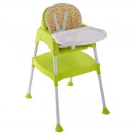 COSTWAY Convertible, 3 in 1 Table Set, Snacker High Chair Seat, Toddler Booster Furniture, Baby Feeding with Tray & Cup Holder (Green)