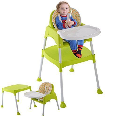 코스트웨이 COSTWAY Convertible, 3 in 1 Table Set, Snacker High Chair Seat, Toddler Booster Furniture, Baby Feeding with Tray & Cup Holder (Green)