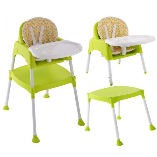 코스트웨이 COSTWAY Convertible, 3 in 1 Table Set, Snacker High Chair Seat, Toddler Booster Furniture, Baby Feeding with Tray & Cup Holder (Green)