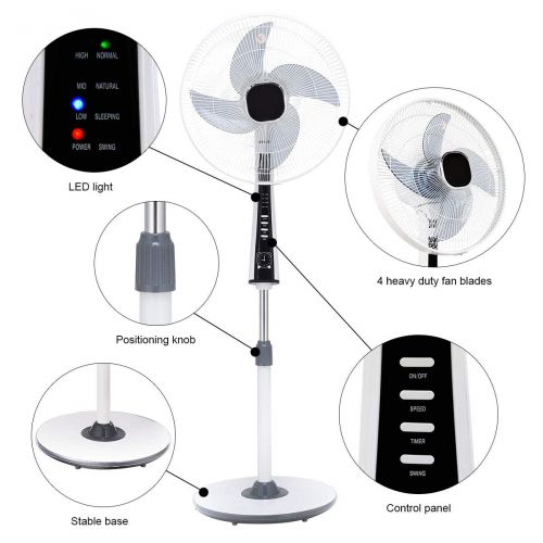 코스트웨이 Costway COSTWAY 18’’ Pedestal Fan 3-Speed 3 Mode 4 Blades Adjustable Oscillating Stand Fan with Remote Control