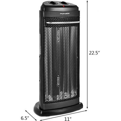 코스트웨이 COSTWAY Portable Quartz Heater, 600W/1200W Electric Radiant Tower Space Heater, Overheat & Tip-Over Protection, Fast and Quiet Heating, with Automatic Thermostat, Personal Heater f