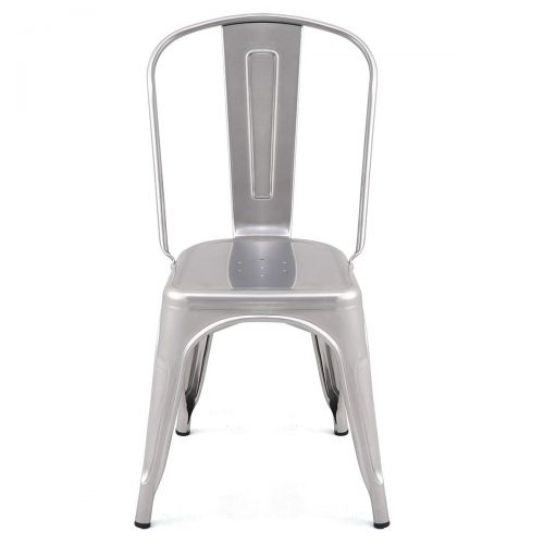 코스트웨이 COSTWAY Costway Tolix Style Dining Chairs Metal Industrial Vintage Chic High Back Indoor Outdoor Dining Bistro Cafe Kitchen Side Stackable Chair Set of 4 (Silver)