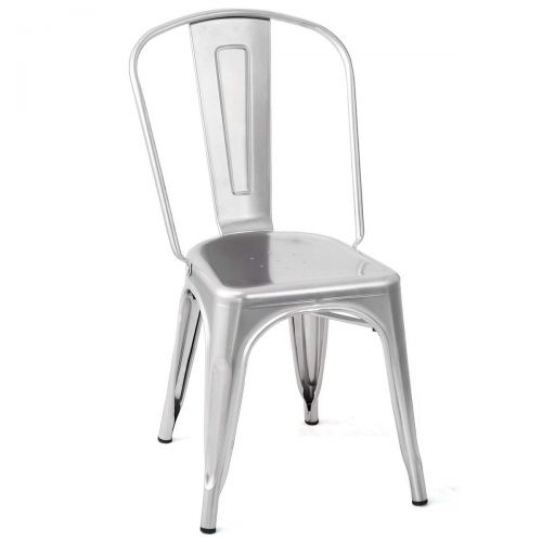 코스트웨이 COSTWAY Costway Tolix Style Dining Chairs Metal Industrial Vintage Chic High Back Indoor Outdoor Dining Bistro Cafe Kitchen Side Stackable Chair Set of 4 (Silver)