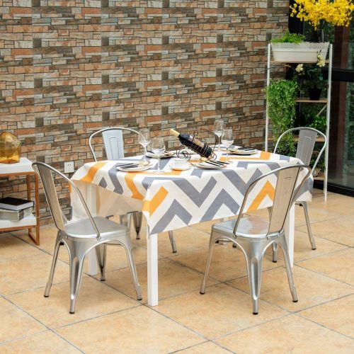 코스트웨이 COSTWAY Costway Tolix Style Dining Chairs Metal Industrial Vintage Chic High Back Indoor Outdoor Dining Bistro Cafe Kitchen Side Stackable Chair Set of 4 (Silver)