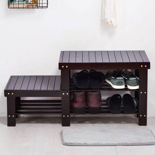 코스트웨이 COSTWAY 2-Tier Bamboo Shoe Bench Storage Racks Boot Organizer Double-Deck (Black)