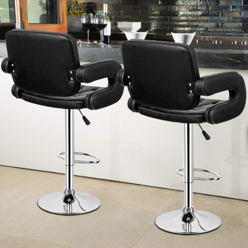 코스트웨이 COSTWAY Bar Stools, Swivel PU Leather Barstools with Armrest Adjustable Hydraulic Pub Stools for Bistro Home Office Pub, Bar Stools Set of 2 (Black)