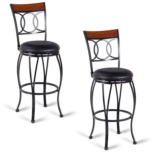 코스트웨이 COSTWAY Vintage Bar Stools Swivel Comfortable Leather Padded Seat Bistro Dining Kitchen Pub Metal Seat Height Barstools Chairs (Set of 2 with 1 Set of Feet Caps)